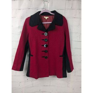 Wool Blazer Artsy Jacket Coat Womens S Red Black 5 Button Cool Unique Fitted